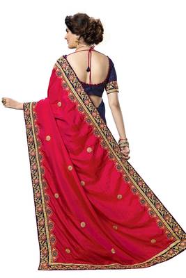 Pink embroidered silk saree with blouse 2