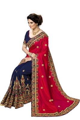 Pink embroidered silk saree with blouse 5