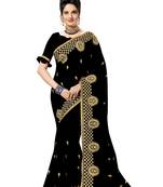 Trendmalls Black embroidered satin   Traditional Wedding Party Wear Bridal Saree With Blouse  