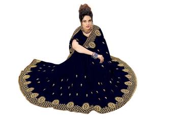 Blue embroidered satin saree with blouse 5