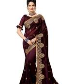 Brown embroidered satin saree with blouse