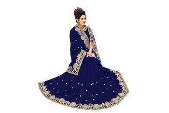 Blue embroidered satin saree with blouse 5