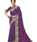 Purple embroidered satin saree with blouse