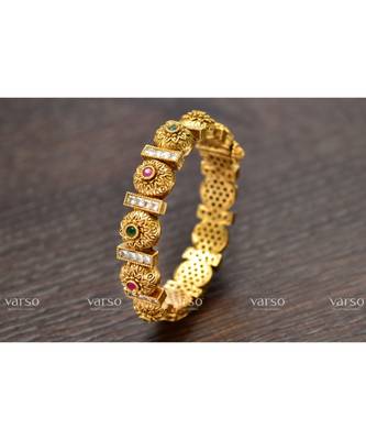 Varso Ruby and Emerald and White Antique Gold Plating Bangle 1