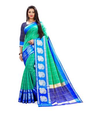 Green woven chanderi saree with blouse 1