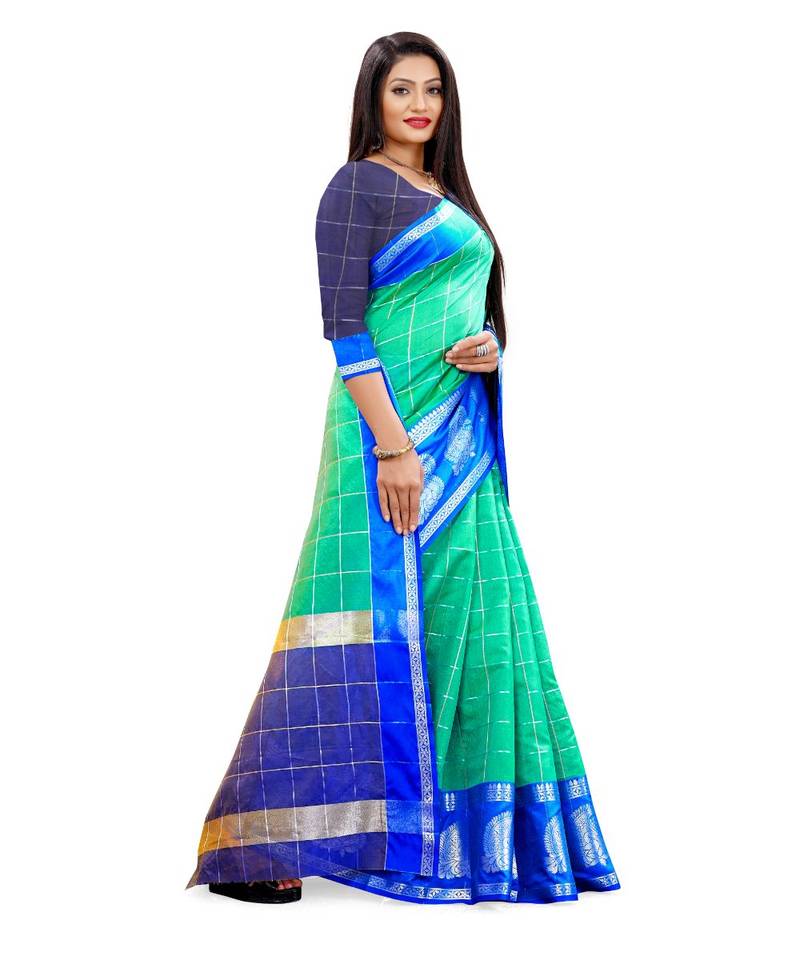 Green woven chanderi saree with blouse