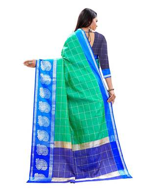 Green woven chanderi saree with blouse 3