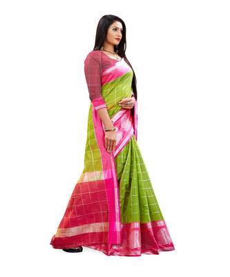 Green woven chanderi saree with blouse 2