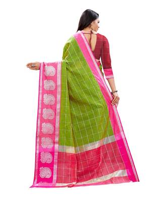 Green woven chanderi saree with blouse 3