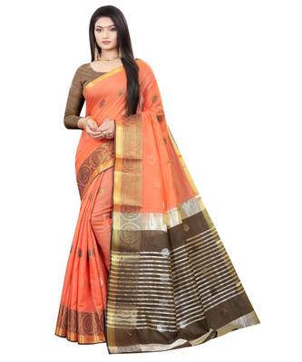 Orange woven cotton_silk saree with blouse 1