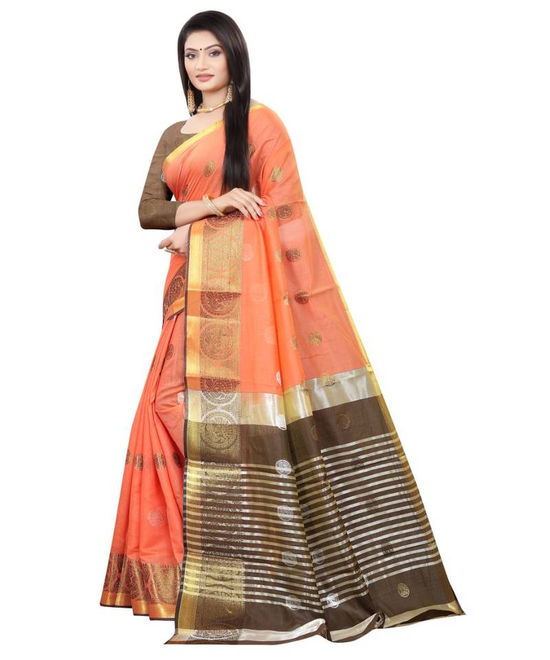 Orange woven cotton_silk saree with blouse