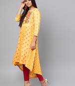 Yellow printed rayon kurtis