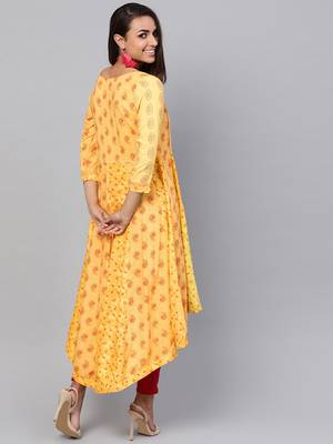 Yellow printed rayon kurtis 2