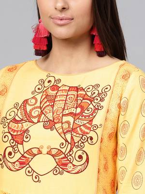 Yellow printed rayon kurtis 3