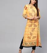 Yellow printed rayon kurtis