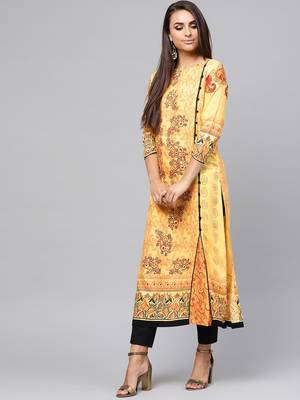 Yellow printed rayon kurtis 2