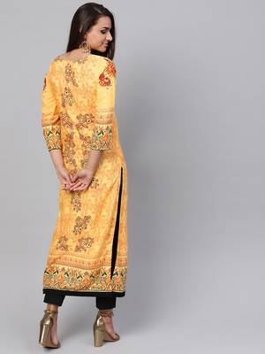 Yellow printed rayon kurtis 3