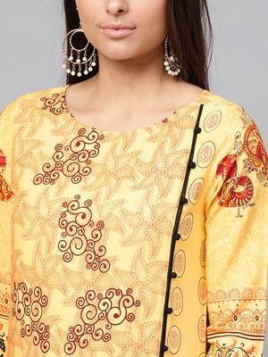 Yellow printed rayon kurtis 4
