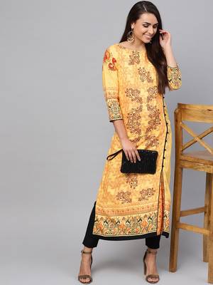 Yellow printed rayon kurtis 5