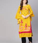 Yellow printed rayon kurtis