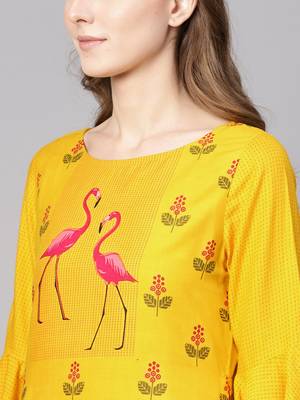 Yellow printed rayon kurtis 4