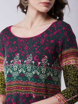Green printed rayon kurtis 3