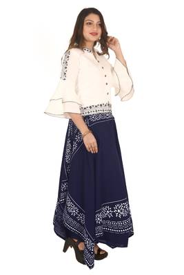 White printed cotton silk girls-top-bottom 1
