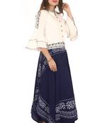 White printed cotton silk girls-top-bottom