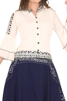 White printed cotton silk girls-top-bottom 3