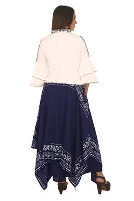 White printed cotton silk girls-top-bottom 4