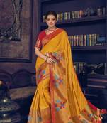 Mustard embroidered banarasi saree with blouse