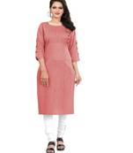 Pink plain cotton ethnic-kurtis