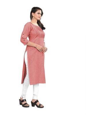 Pink plain cotton ethnic-kurtis 3