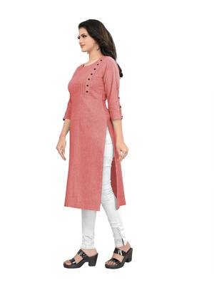 Pink plain cotton ethnic-kurtis 4