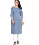 Dark-blue plain cotton ethnic-kurtis