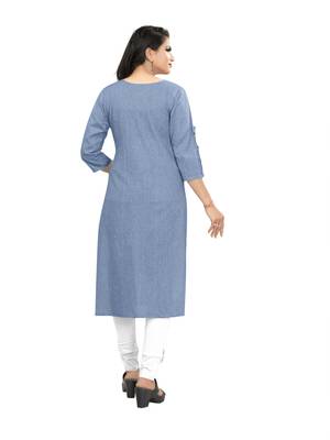 Dark-blue plain cotton ethnic-kurtis 2