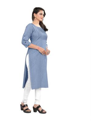 Dark-blue plain cotton ethnic-kurtis 3