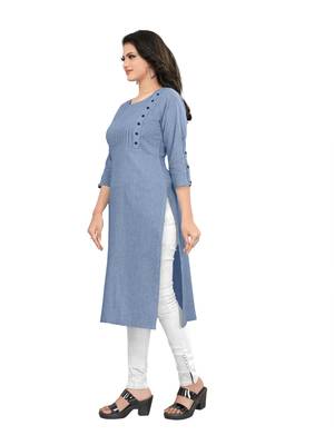 Dark-blue plain cotton ethnic-kurtis 4