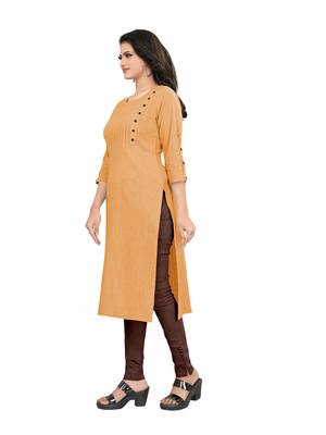 Yellow plain cotton ethnic-kurtis 4
