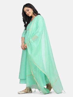 Mint Green Embroidered Kurta With Inner And Outer And Dupatta 3