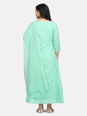Mint Green Embroidered Kurta With Inner And Outer And Dupatta 4