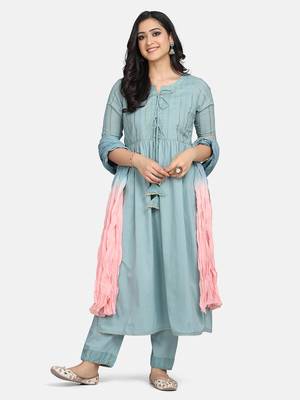 Blue Embroidered Kurta With Pant And Dupatta 1