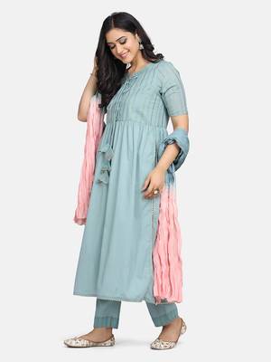 Blue Embroidered Kurta With Pant And Dupatta 2