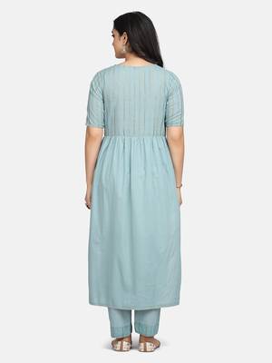 Blue Embroidered Kurta With Pant And Dupatta 3