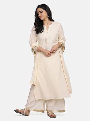 Off White Embroidered Kurta With Palazzo And Dupatta 1