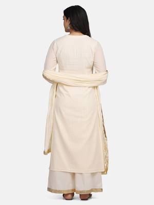 Off White Embroidered Kurta With Palazzo And Dupatta 3