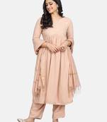 Beige Embrodiered Kurta With Pant And Dupatta
