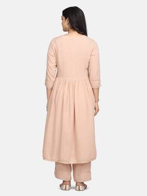 Beige Embrodiered Kurta With Pant And Dupatta 3