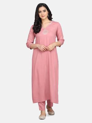 Pink Embroidered Kurta With Pant And Dupatta 2