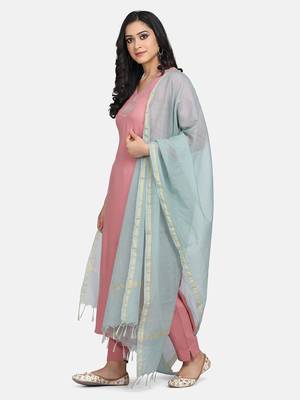 Pink Embroidered Kurta With Pant And Dupatta 3